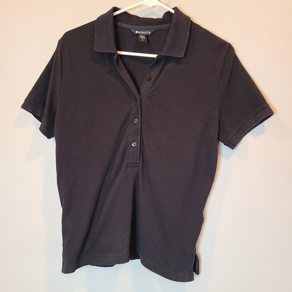 Athleta Shirt On The Go Polo Black Short Sleeve Womens Small